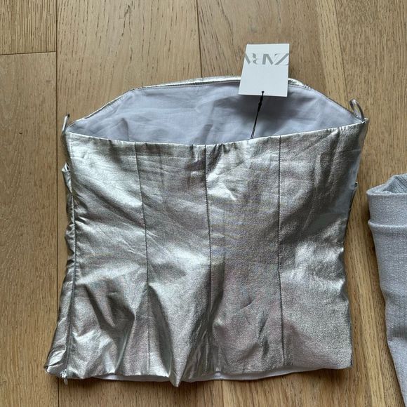 Lot of three NWT Zara Silver Tube Top Strapless Top Racerback Tank Size Small - Picture 4 of 12